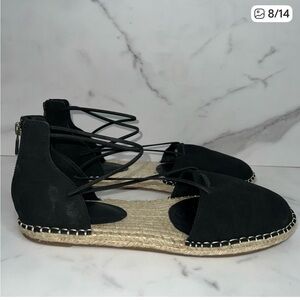 Eileen Fisher Sandal Elastic Lace Up Espadrille Women Shoe Black Leather Size 11